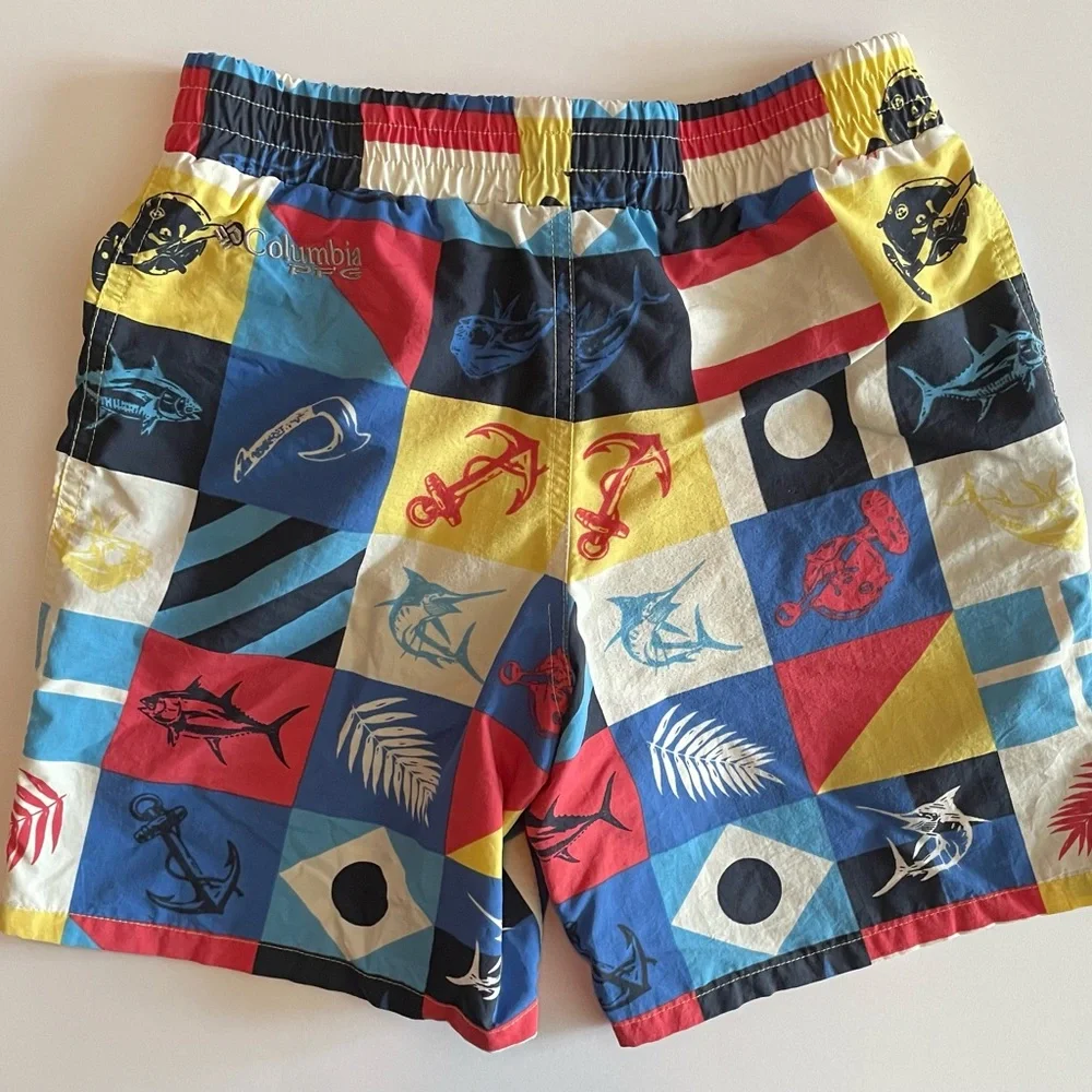 Columbia Kids Patchwork Swim Trunks Boardshorts Size 10/12 EUC
